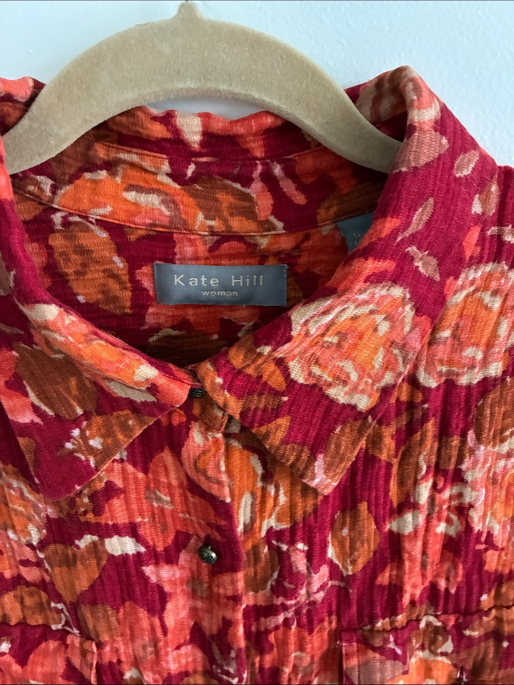 Kate Hill Multicolor Floral Button-Front Top in Red & Orange